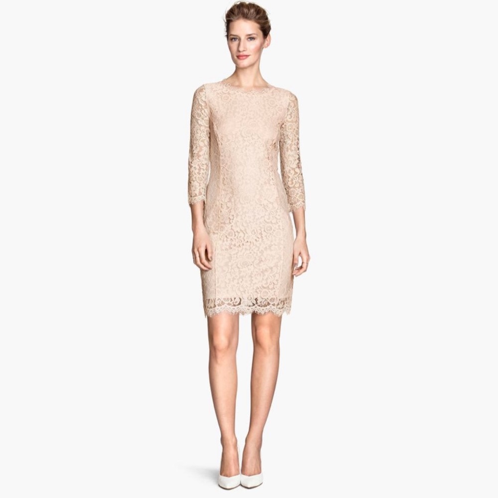 Pale pink lace sheath dress
